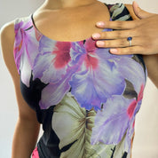 Italian Designer floral Print mesh Blouse (S)