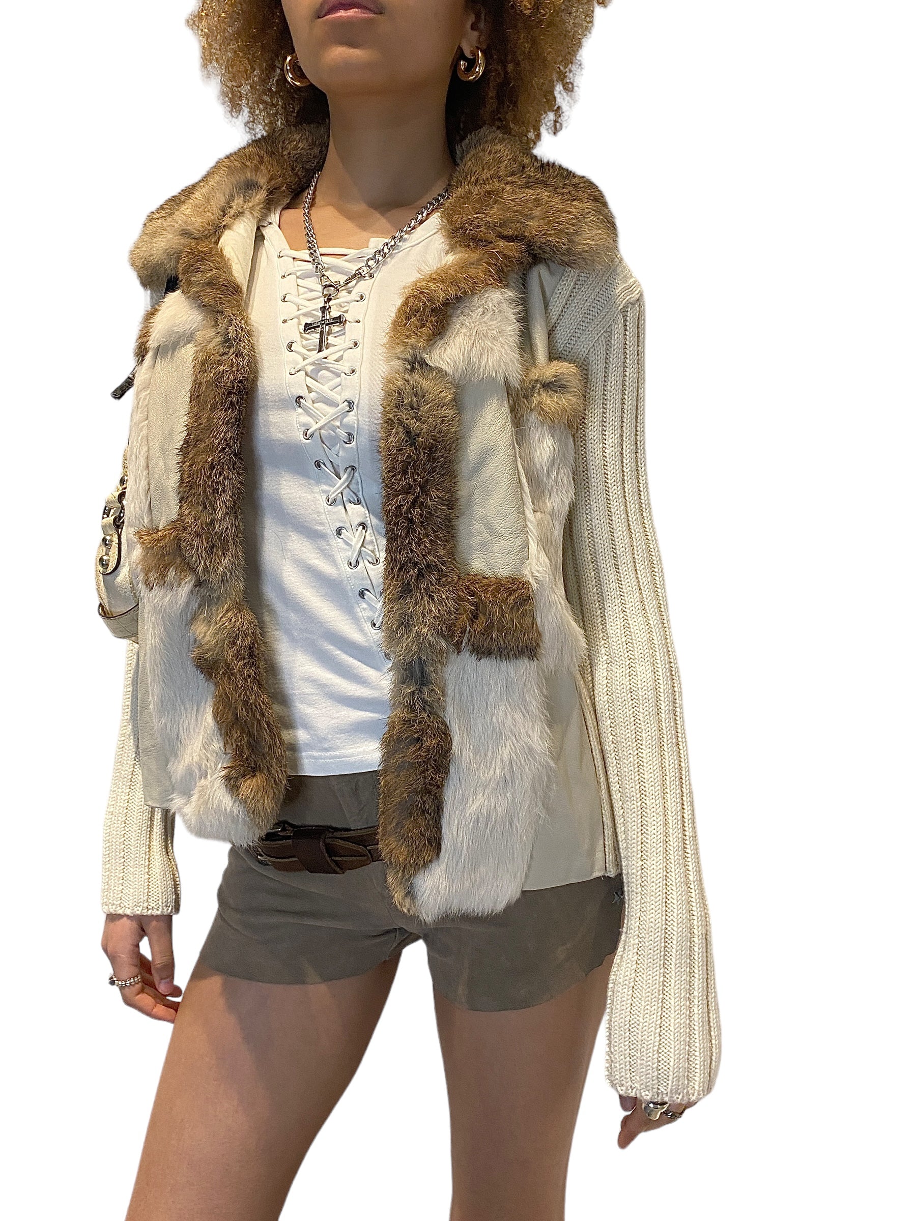 Vintage Real Fur Knit Cardigan (M)