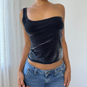 Vintage Italian One-Shoulder Metallic Top (M)