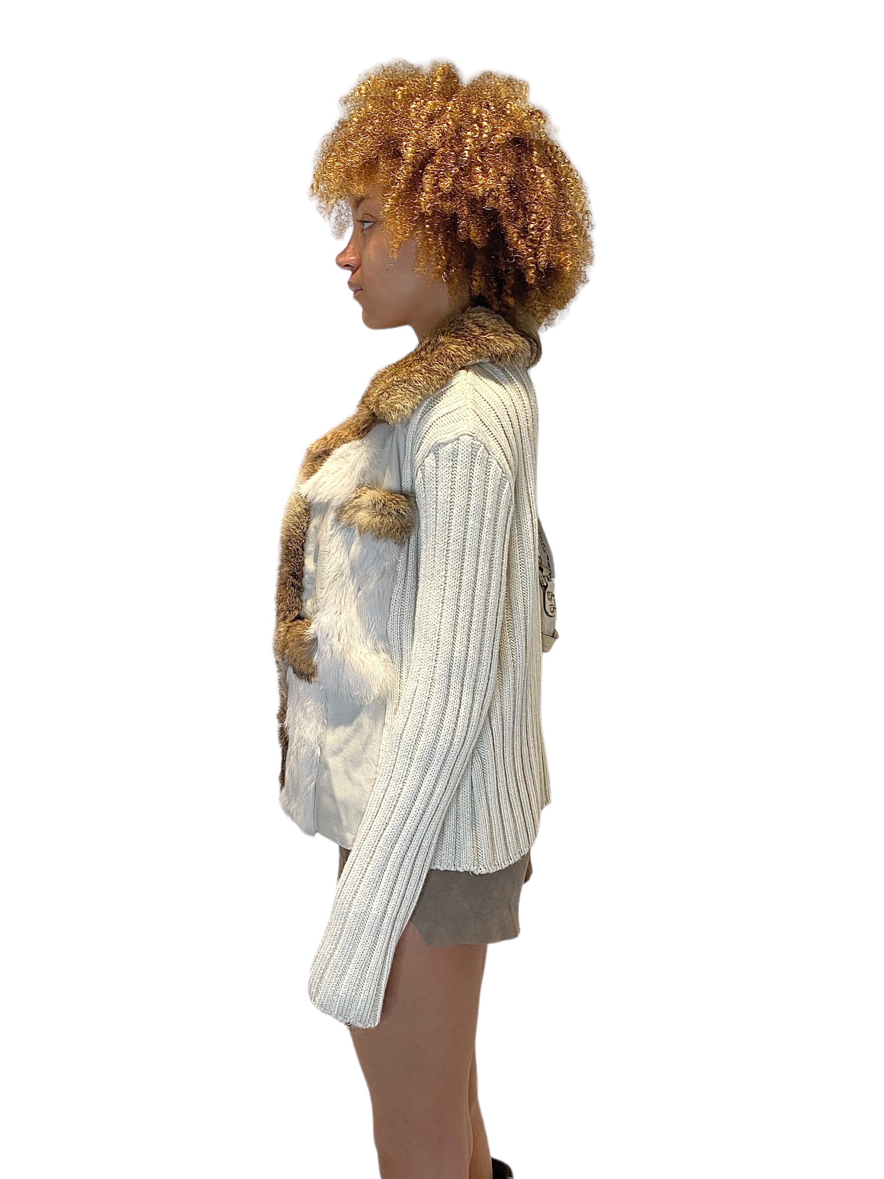 Vintage Real Fur Knit Cardigan (M)