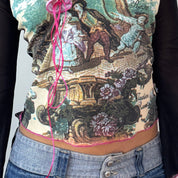 Vintage Baroque Tapestry Print Mesh Top (S)