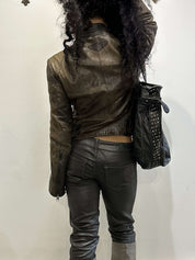 Vintage Italian Asymmetrical Zip Leather Jacket (M)
