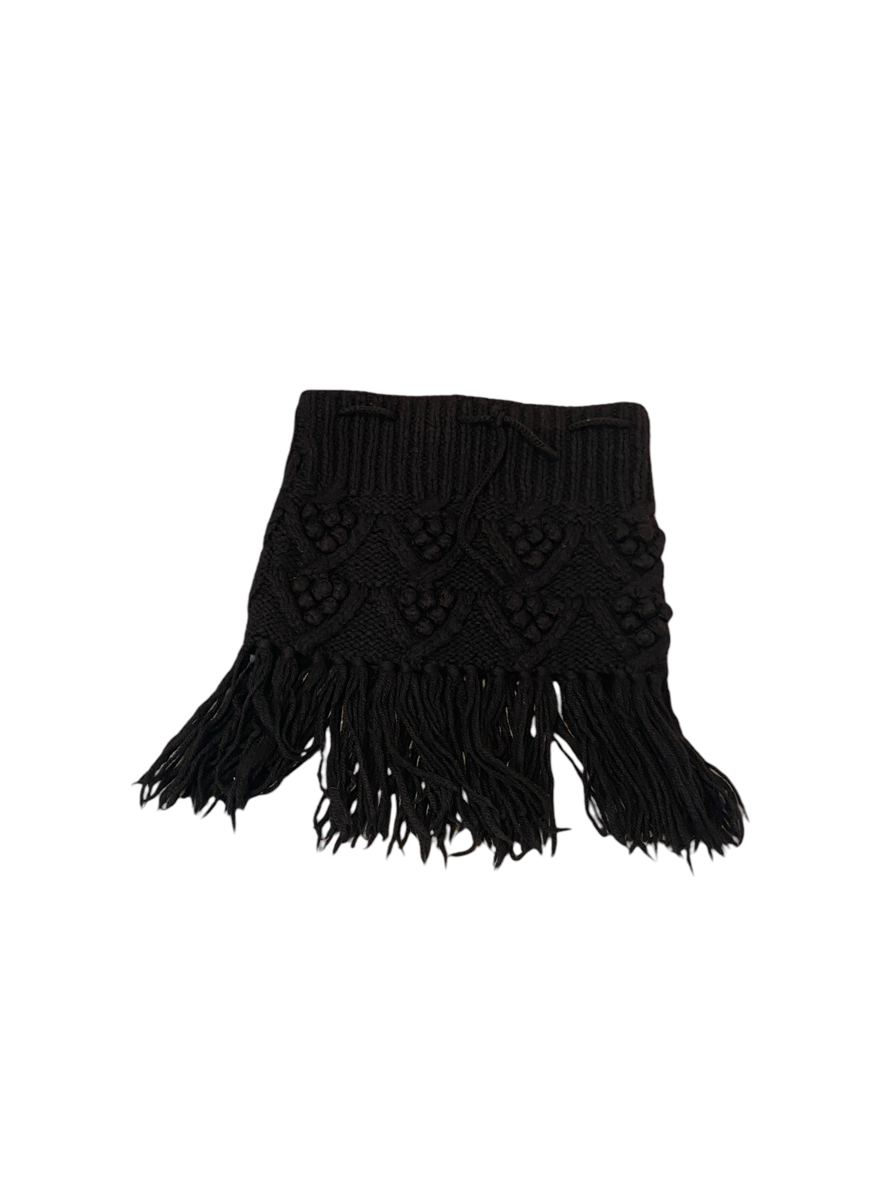 Vintage Crochet Wool Stretch Mini Skirt with Fringe (S)