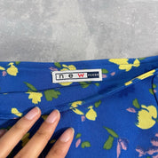 90s Blue Floral Mid Rise Midi Skirt  (XS/S)