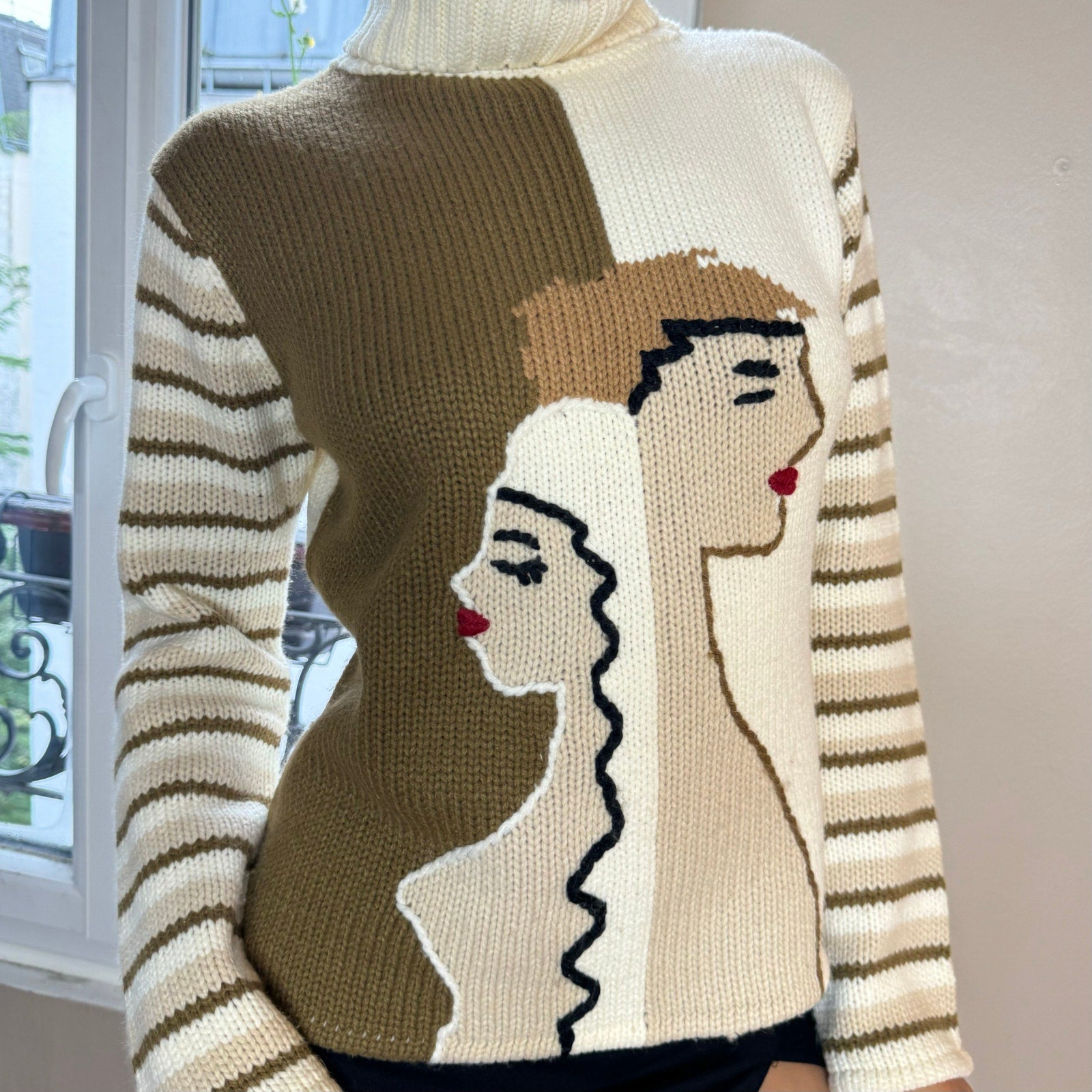 Italian Embroidered Knit with Faces (S/M)