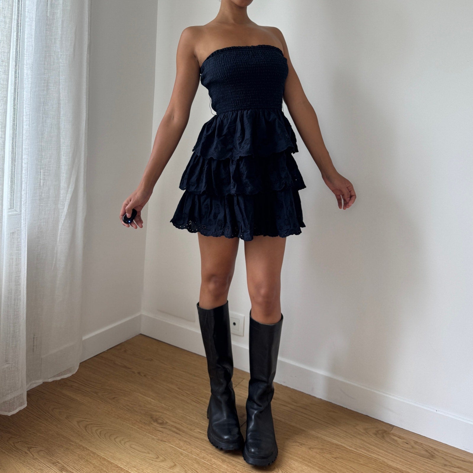 Hollister Navy Strapless Ruffle Mini Dress (S)