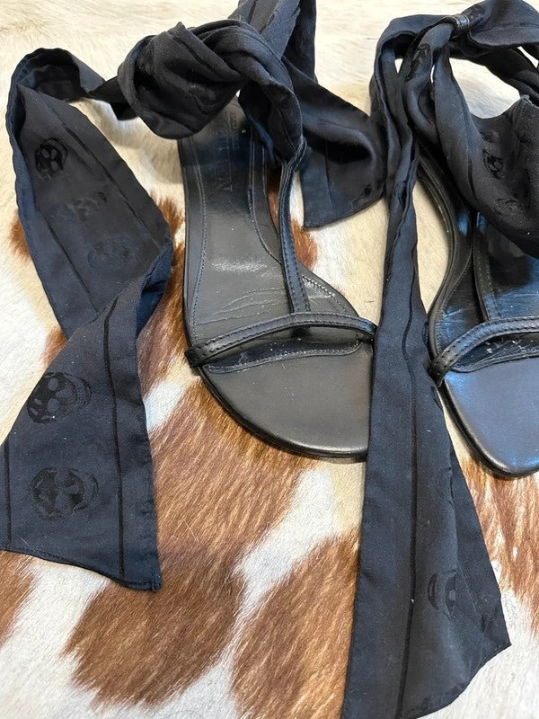 Vintage Alexander McQueen Skull Lace up Open Toe Sandals