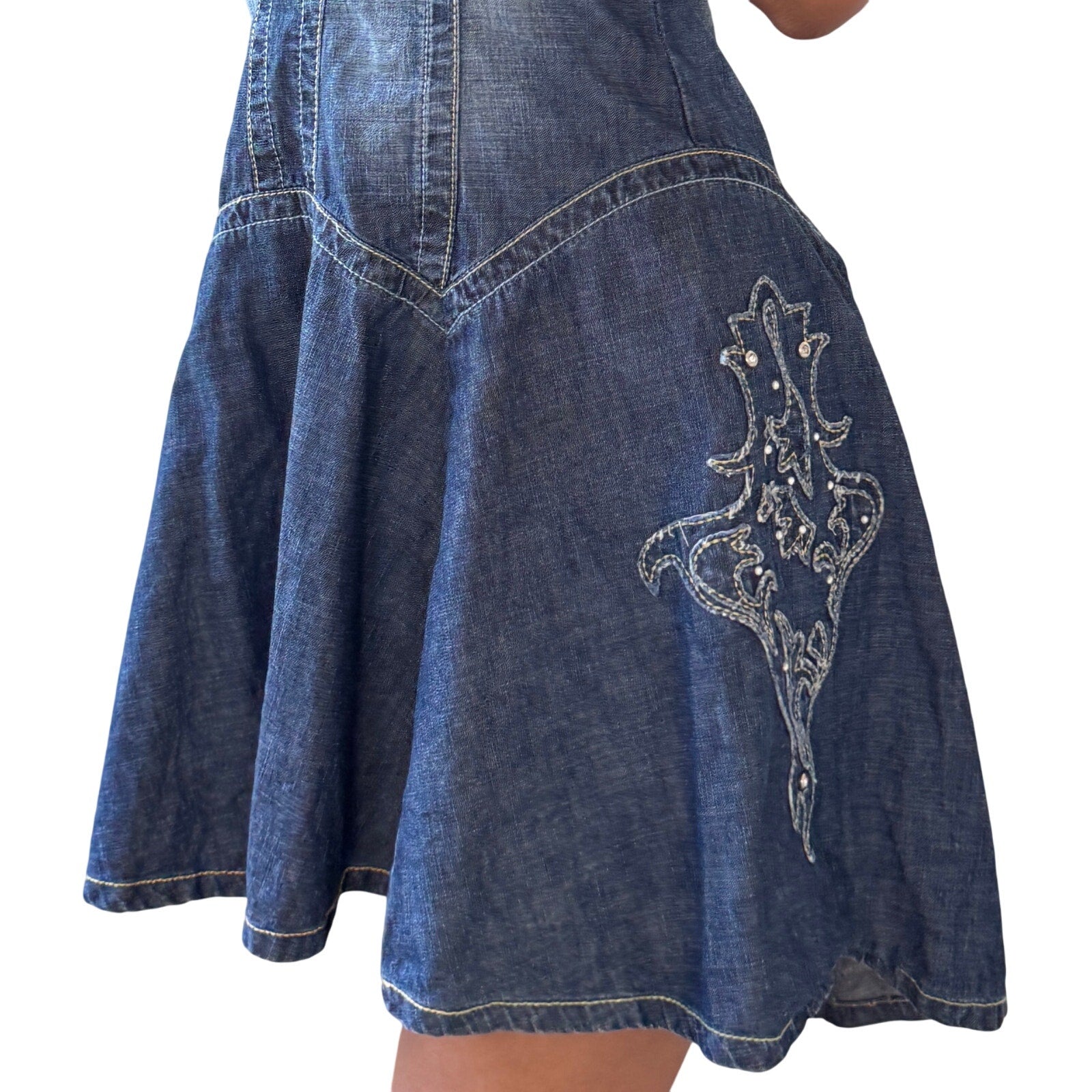 Vintage Denim Flare Dress (S/M) Holy Thrift Vintage Denim Flare Dress (S/M) Holy Thrift