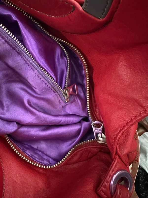 Vintage Red Leather Diesel Avant Garde Chain Slouch Handbag