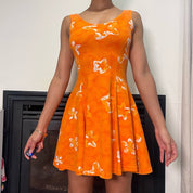 90s orange floral print mini dress (XS)