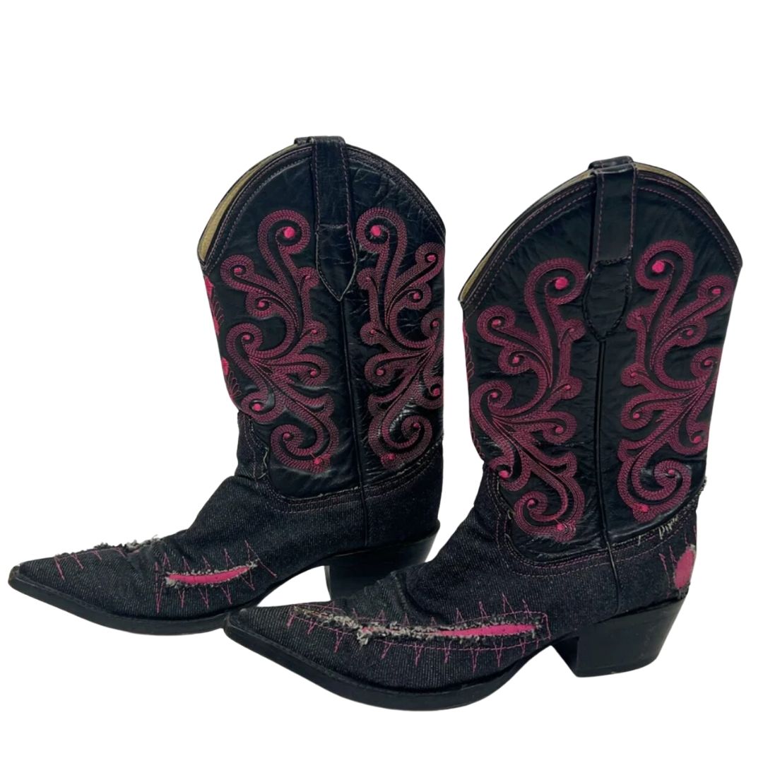 Vintage Pink Denim & Leather Cowboy Boots (8.5)