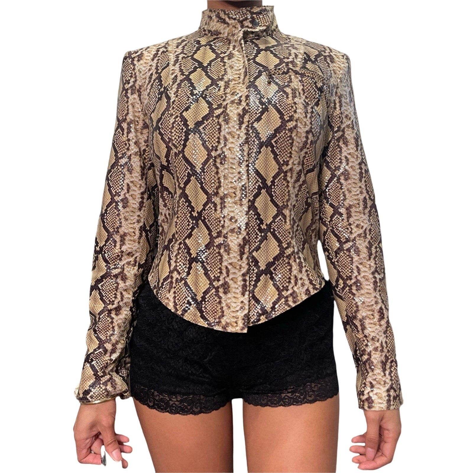 90s Fitted Snake Print Moto Jacket XS