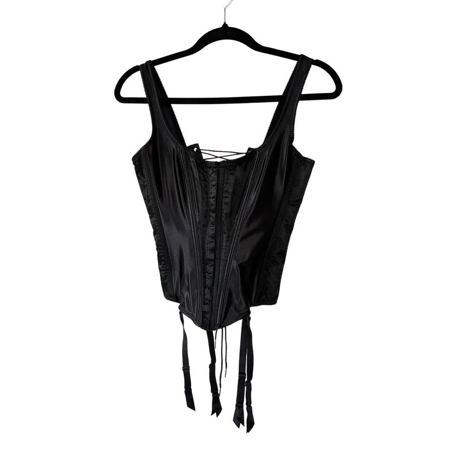 Victoria's Secret, Tops, Victorias Secret Black Satin Corset Bustier  Cocktail Hook Eye Back Bodysuit