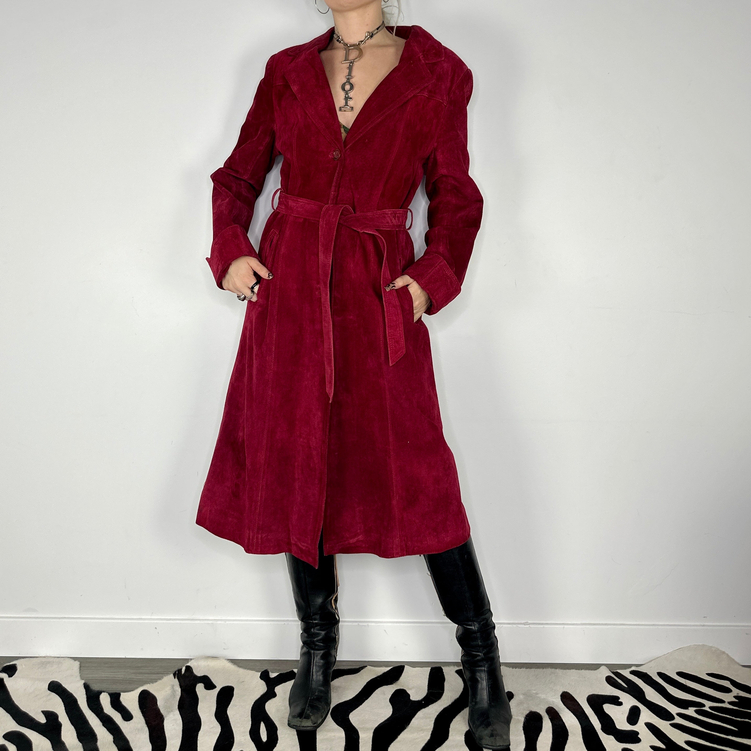 Vintage Maroon Suede Trench