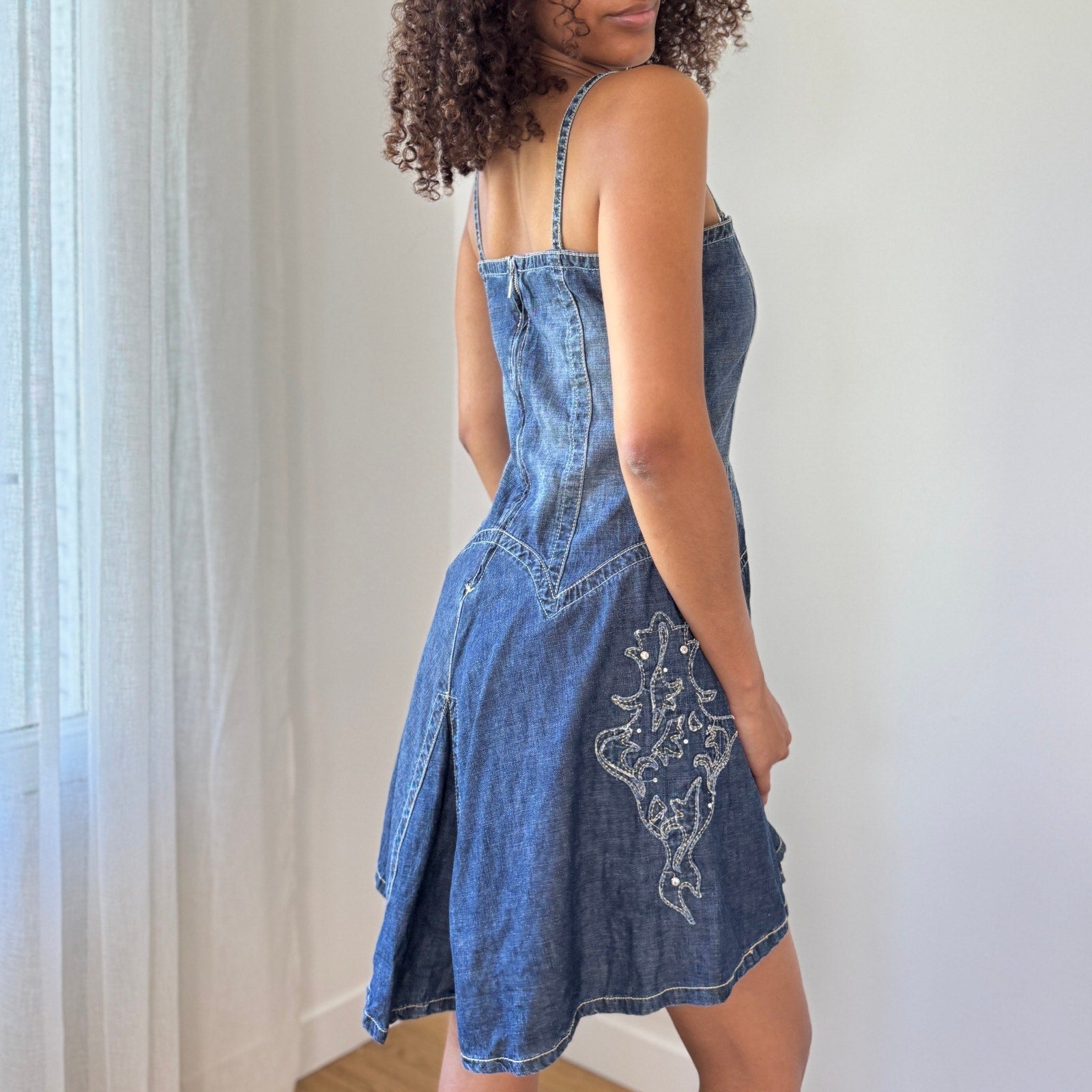Vintage Denim Flare Dress (S/M) Holy Thrift Vintage Denim Flare Dress (S/M) Holy Thrift