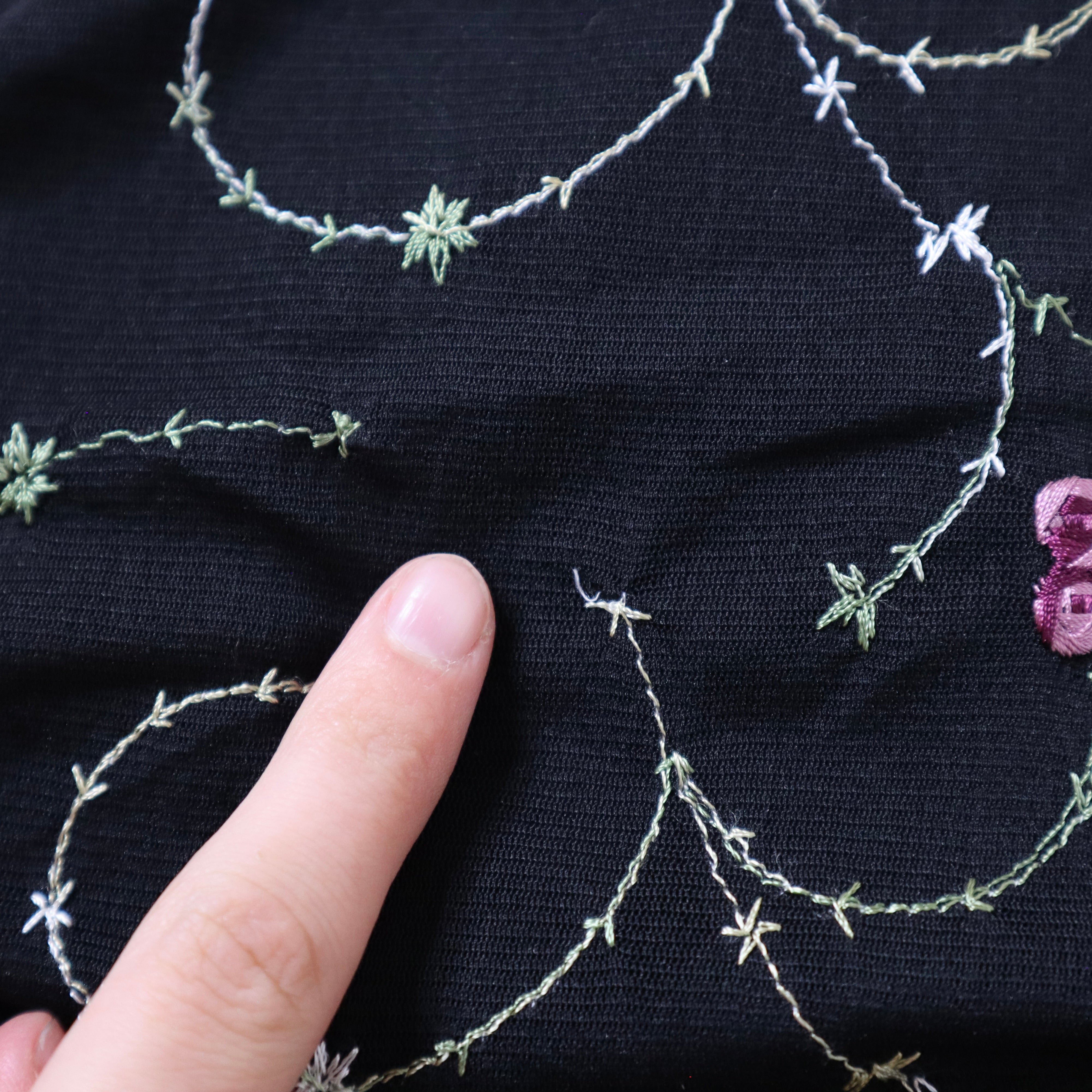 90s Embroidered Rose Midi Dress (S/M)