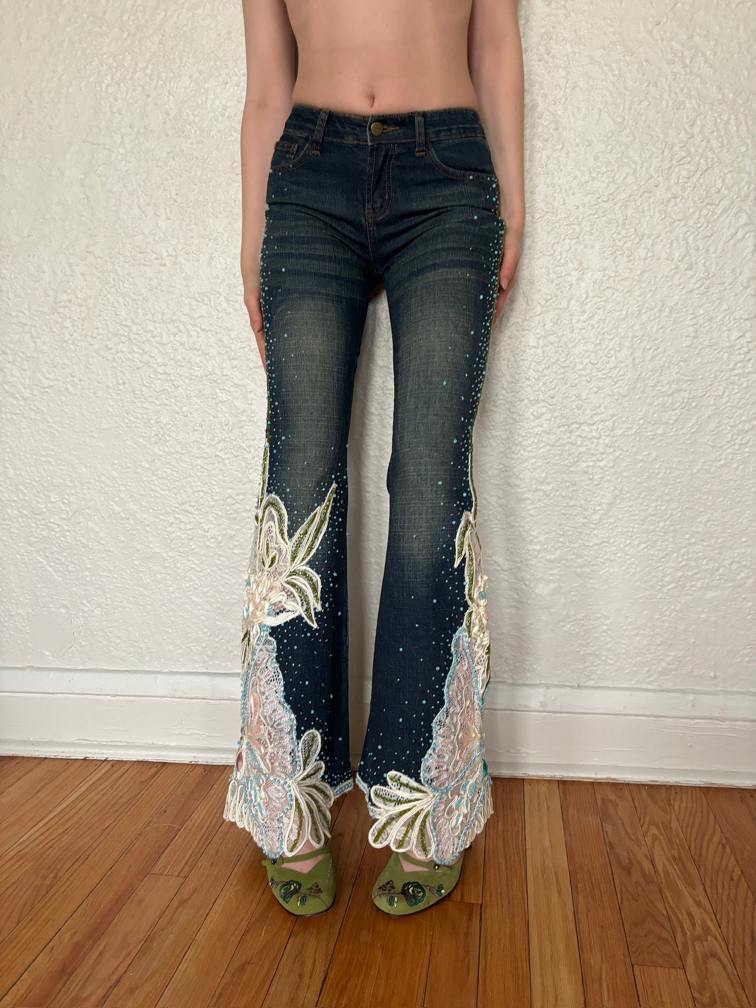 2000s Mid-Rise Beaded Popstar Jeans (S)
