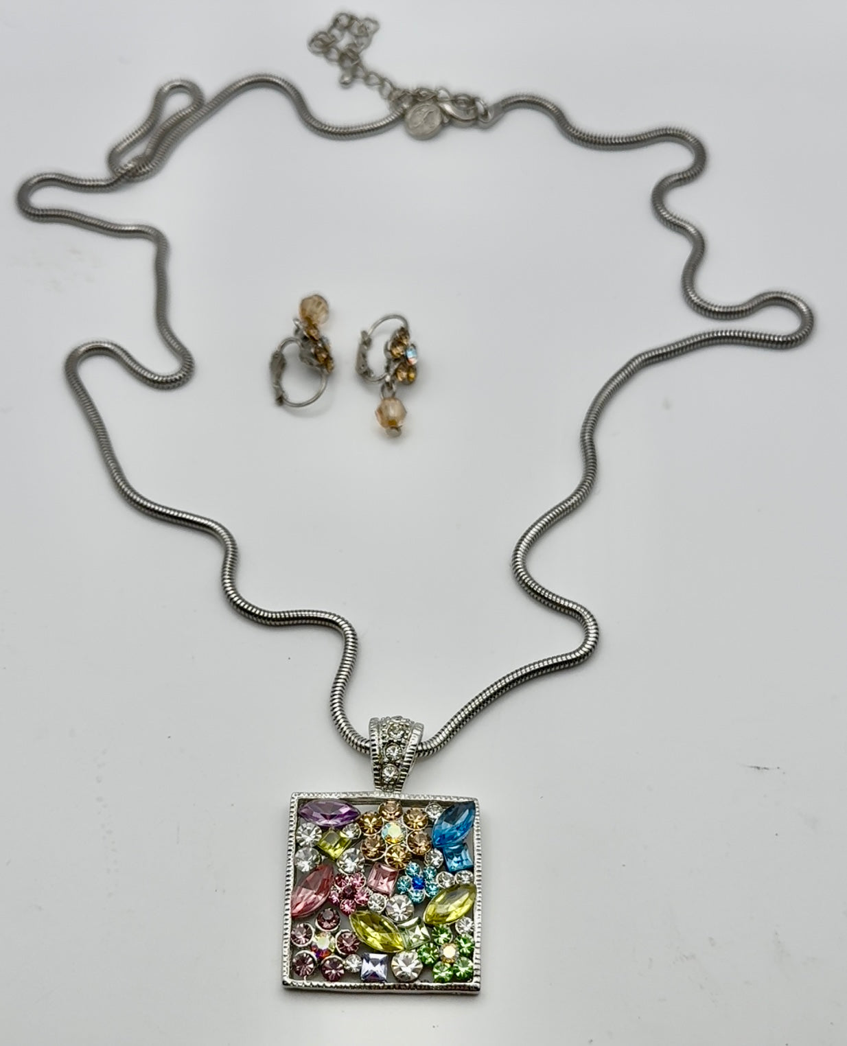 Colorful Crystal Square Necklace set
