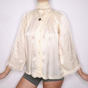 40s Reworked Buttercream Satin Blouse (M/L)