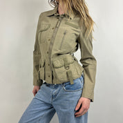 2000s Khaki Green Military Belted Jacket (S/M)