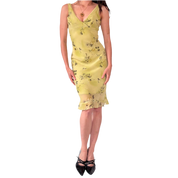 Y2K Floral Chartreuse Midi Dress (XS/S)
