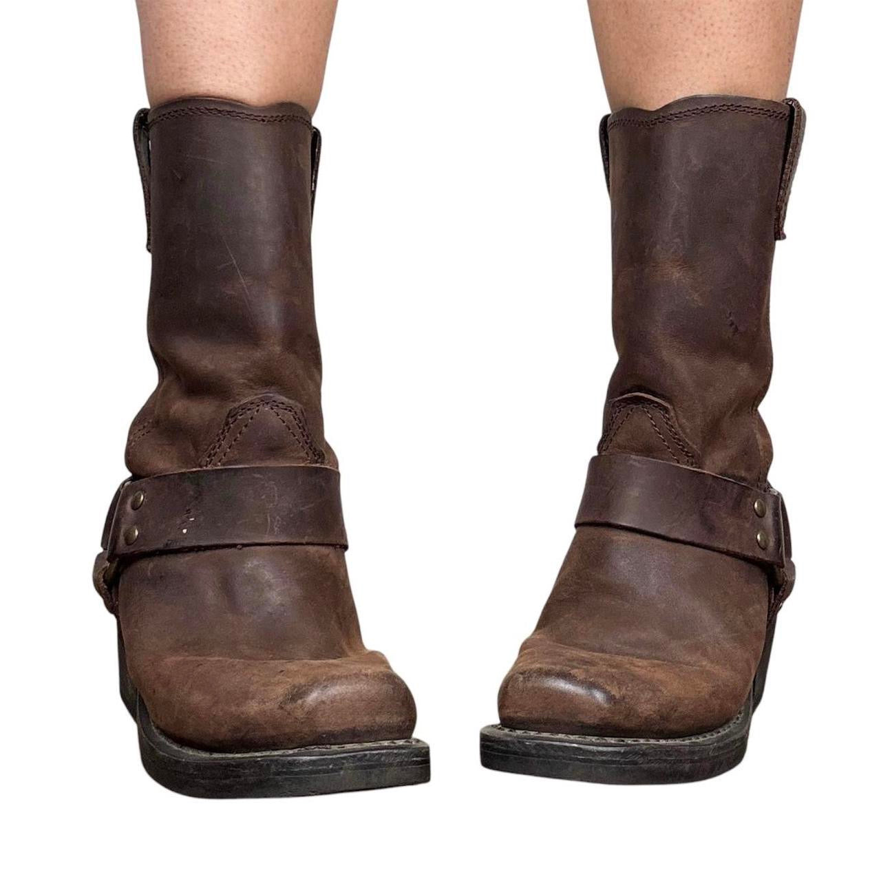 90s Brown Leather Buckle Harness Boots (6.5)