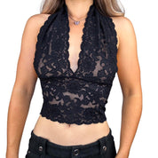 Vintage Cropped Lace Halter Top (S)