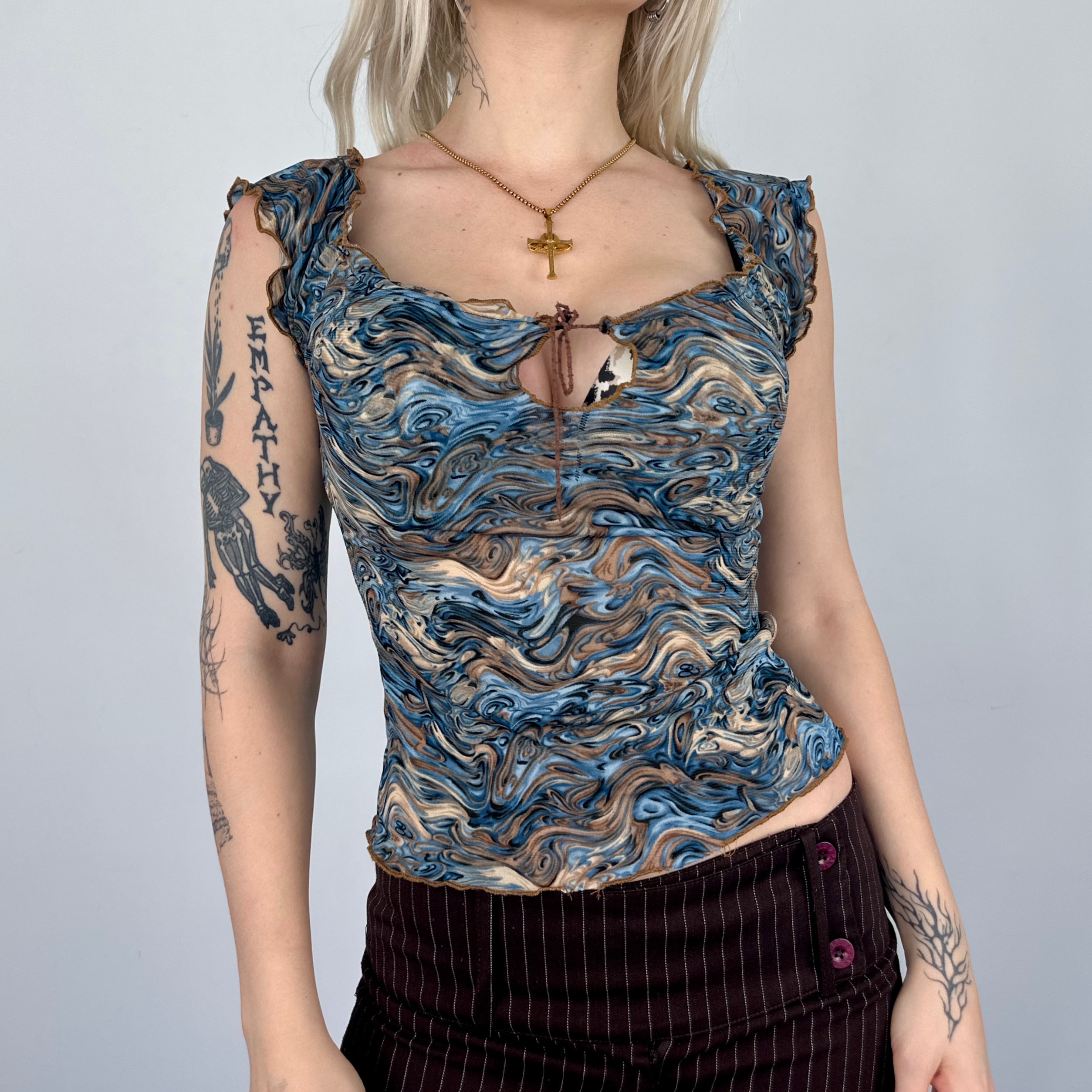 Y2K Psychedelic Swirl Blouse (S)