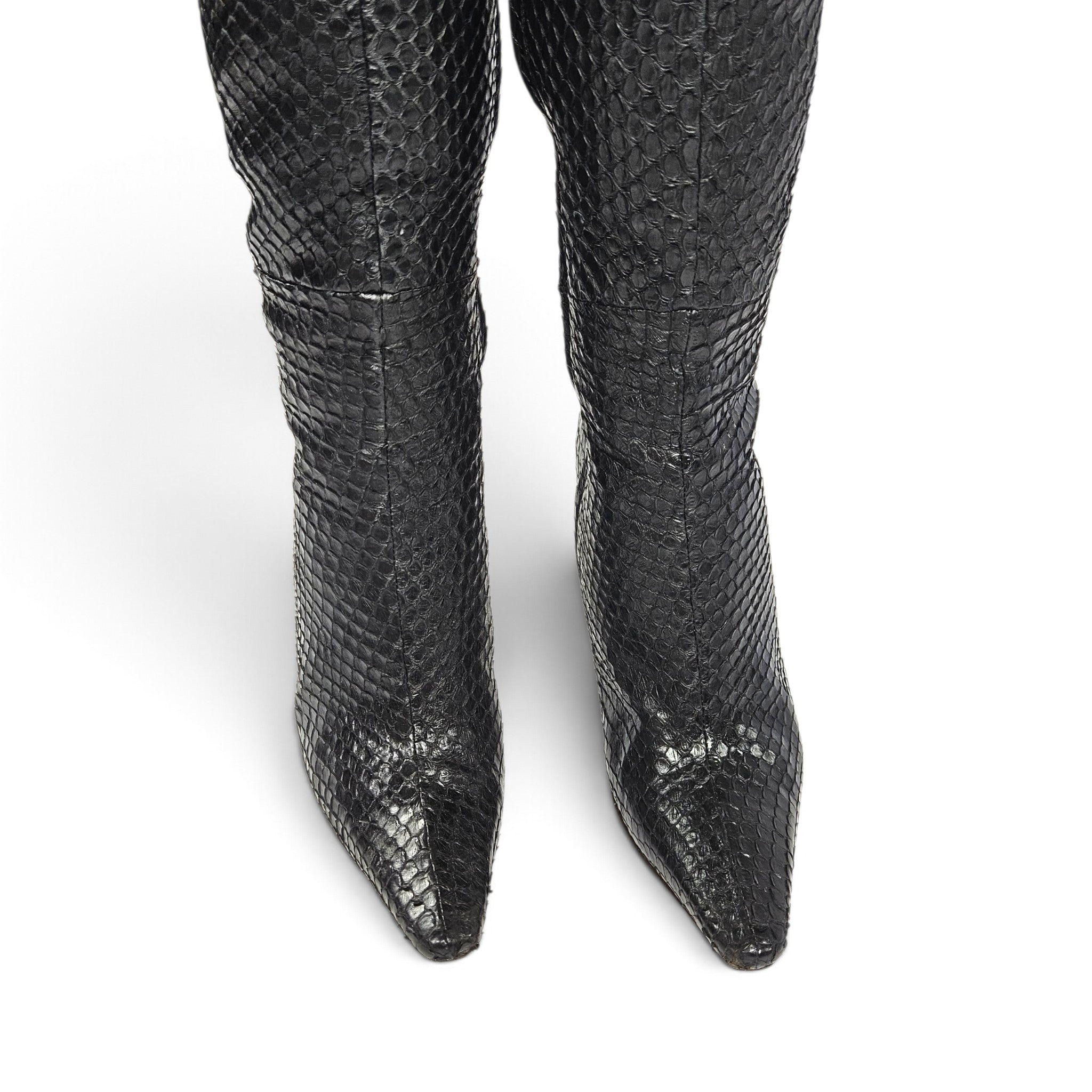 Vintage Gucci F/W 99' Black Anaconda Snakeskin Over-the-Knee Boots (6)