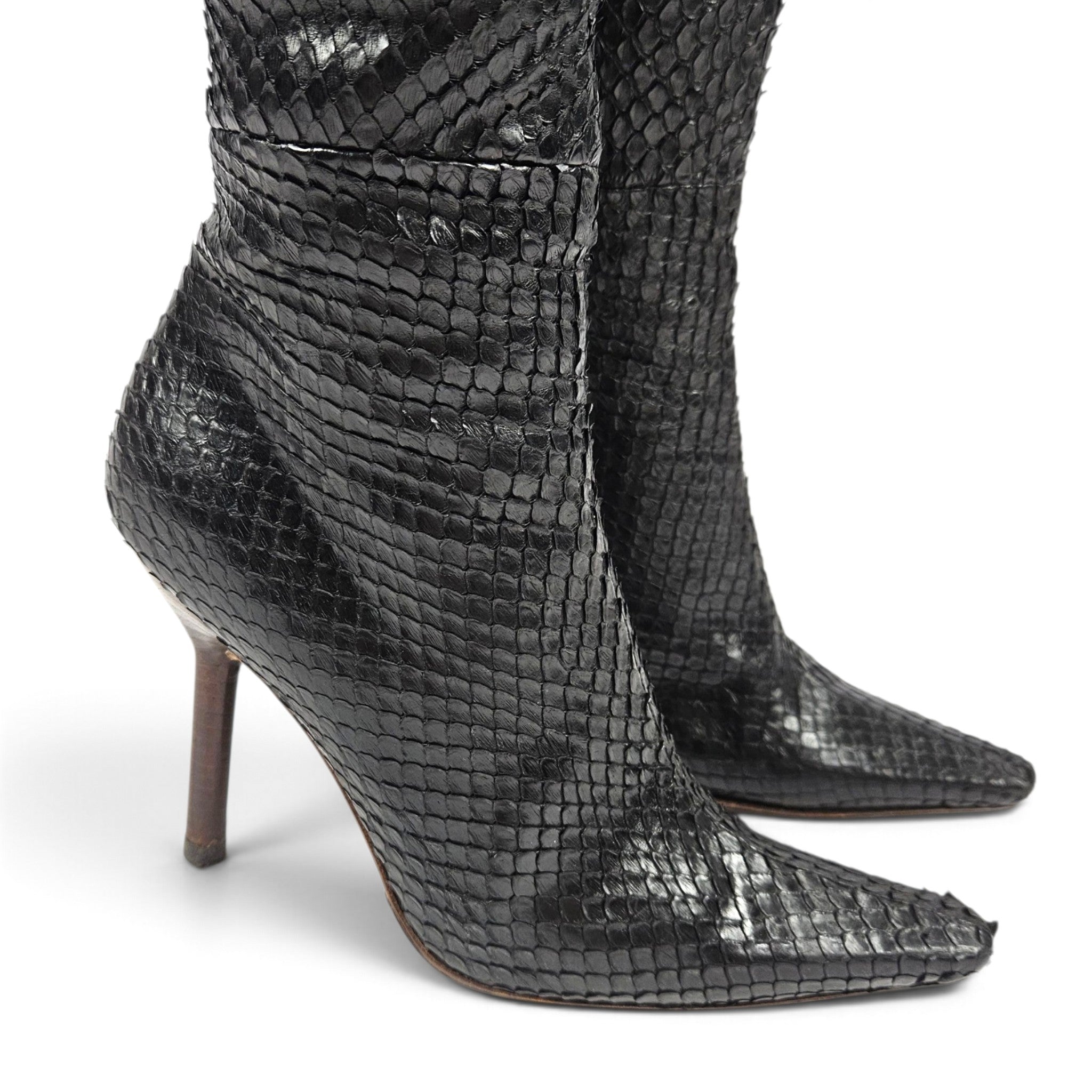 Vintage Gucci F/W 99' Black Anaconda Snakeskin Over-the-Knee Boots (6)