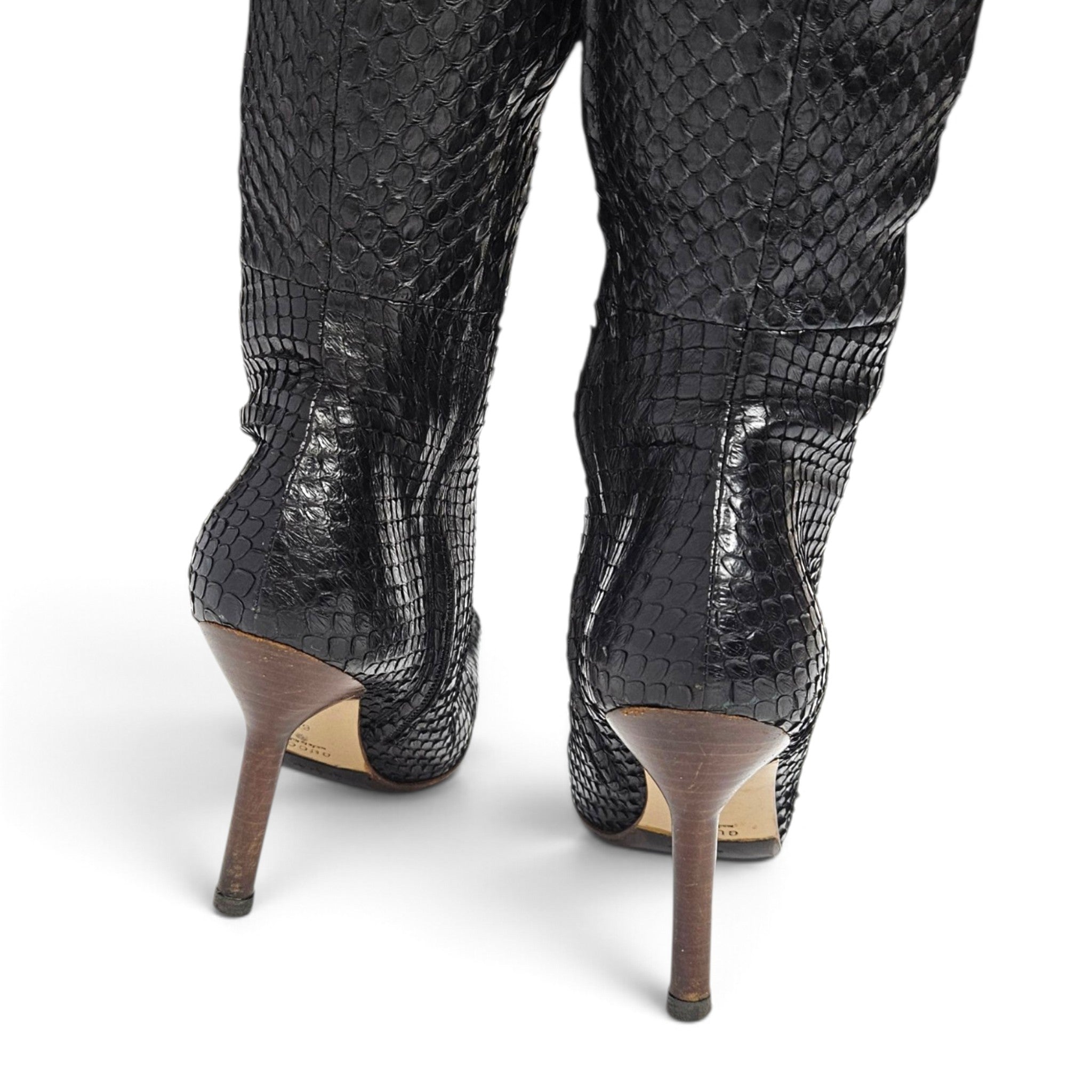 Vintage Gucci F/W 99' Black Anaconda Snakeskin Over-the-Knee Boots (6)