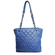 Vintage Chanel Caviar Petite Shopping Tote Blue Quilted