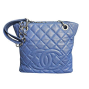 Vintage Chanel Caviar Petite Shopping Tote Blue Quilted