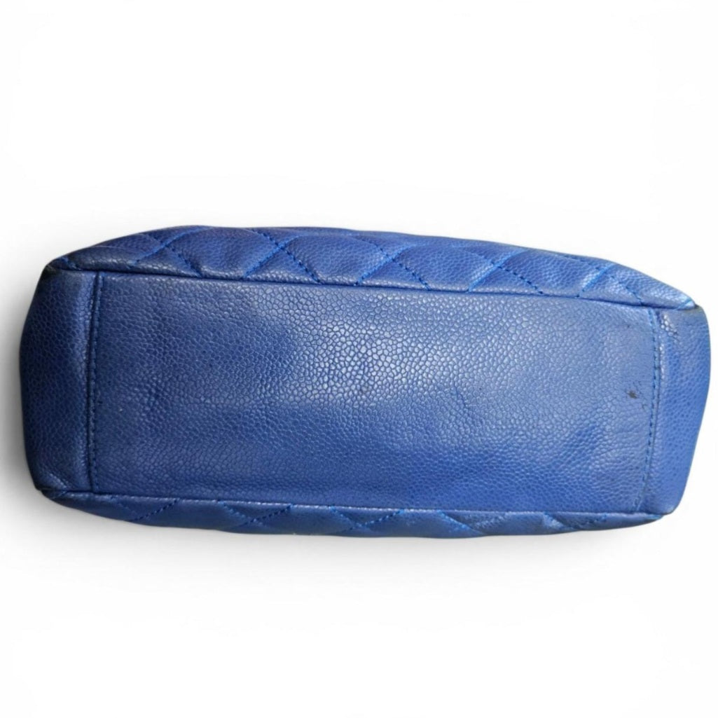 Vintage Chanel Caviar Petite Shopping Tote Blue Quilted