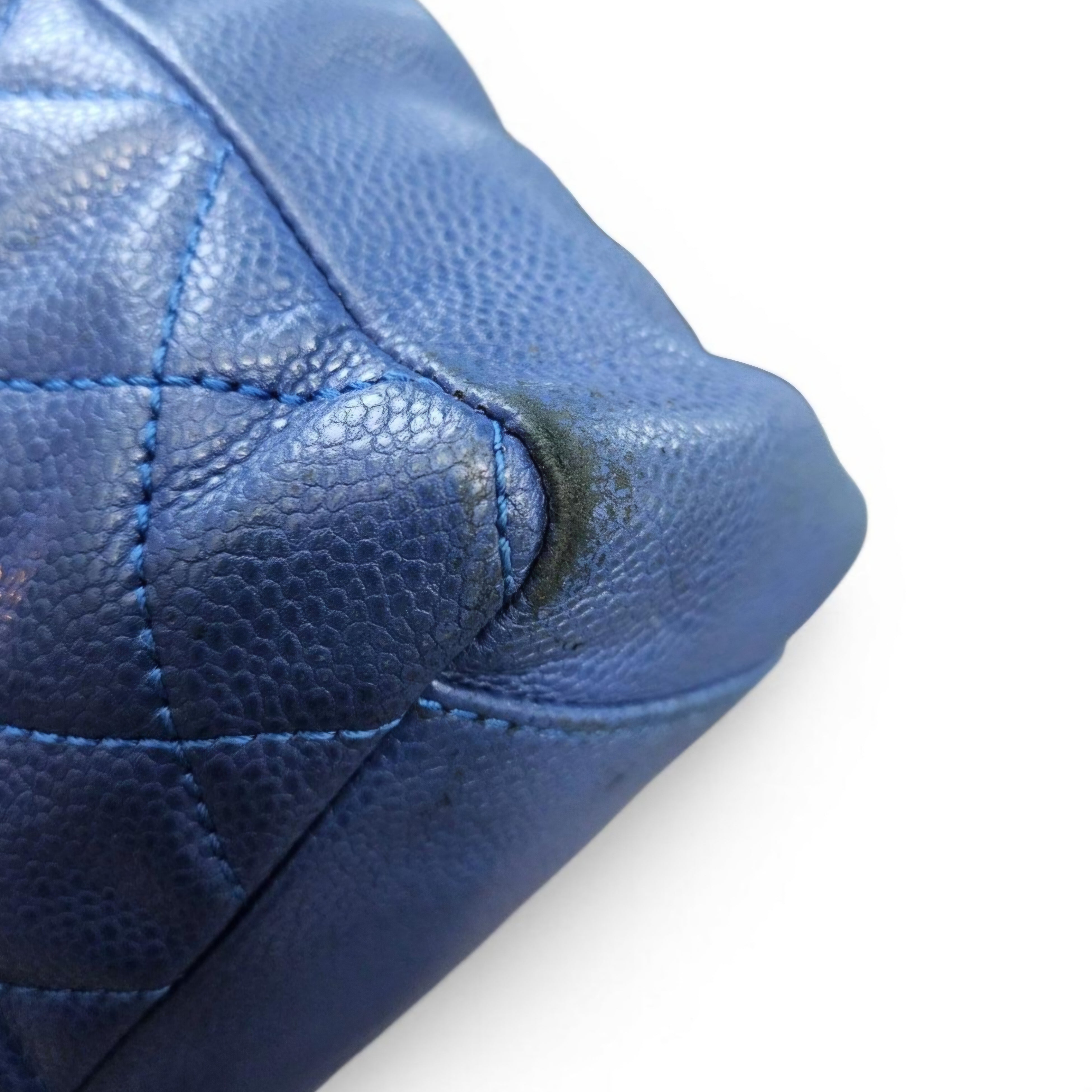 Vintage Chanel Caviar Petite Shopping Tote Blue Quilted