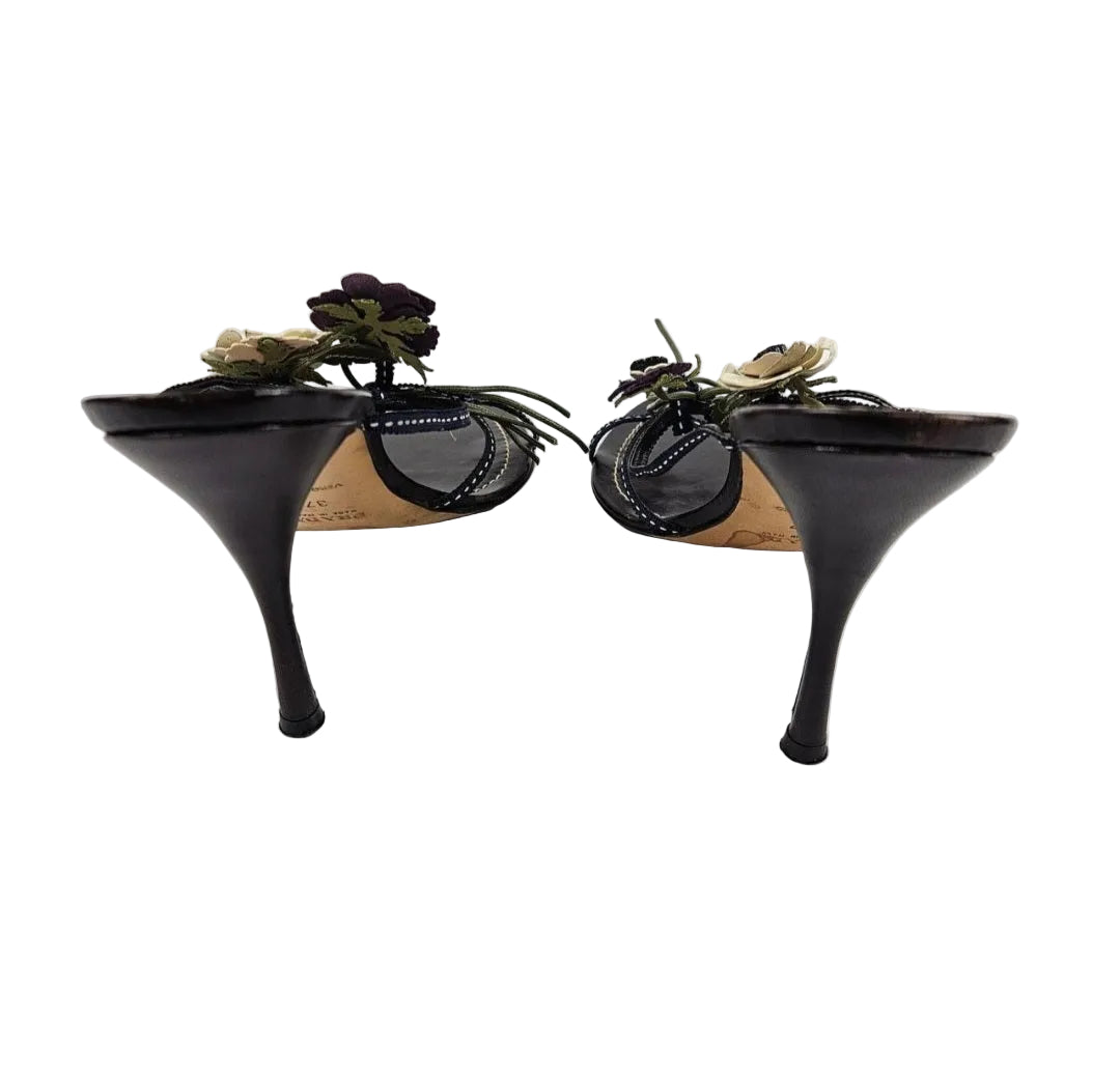 Vintage Prada Heels Leather Flower Mules Y2k (7)