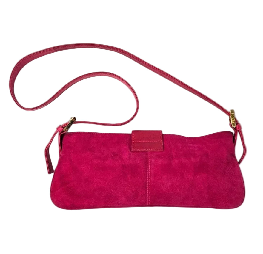Y2k Fendi Baguette Suede Shoulder Bag Fuchsia Pink Vintage