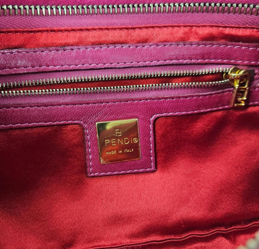 Y2k Fendi Baguette Suede Shoulder Bag Fuchsia Pink Vintage