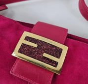 Y2k Fendi Baguette Suede Shoulder Bag Fuchsia Pink Vintage