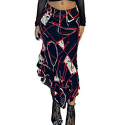 Vintage Abstract Print Mesh Skirt (S)