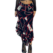 Vintage Abstract Print Mesh Skirt (S)