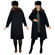 1960s Black Wool Coat with Fur Collar (L)