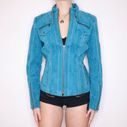 Y2K Sexy Turquoise Suede Moto Jacket (M/L)