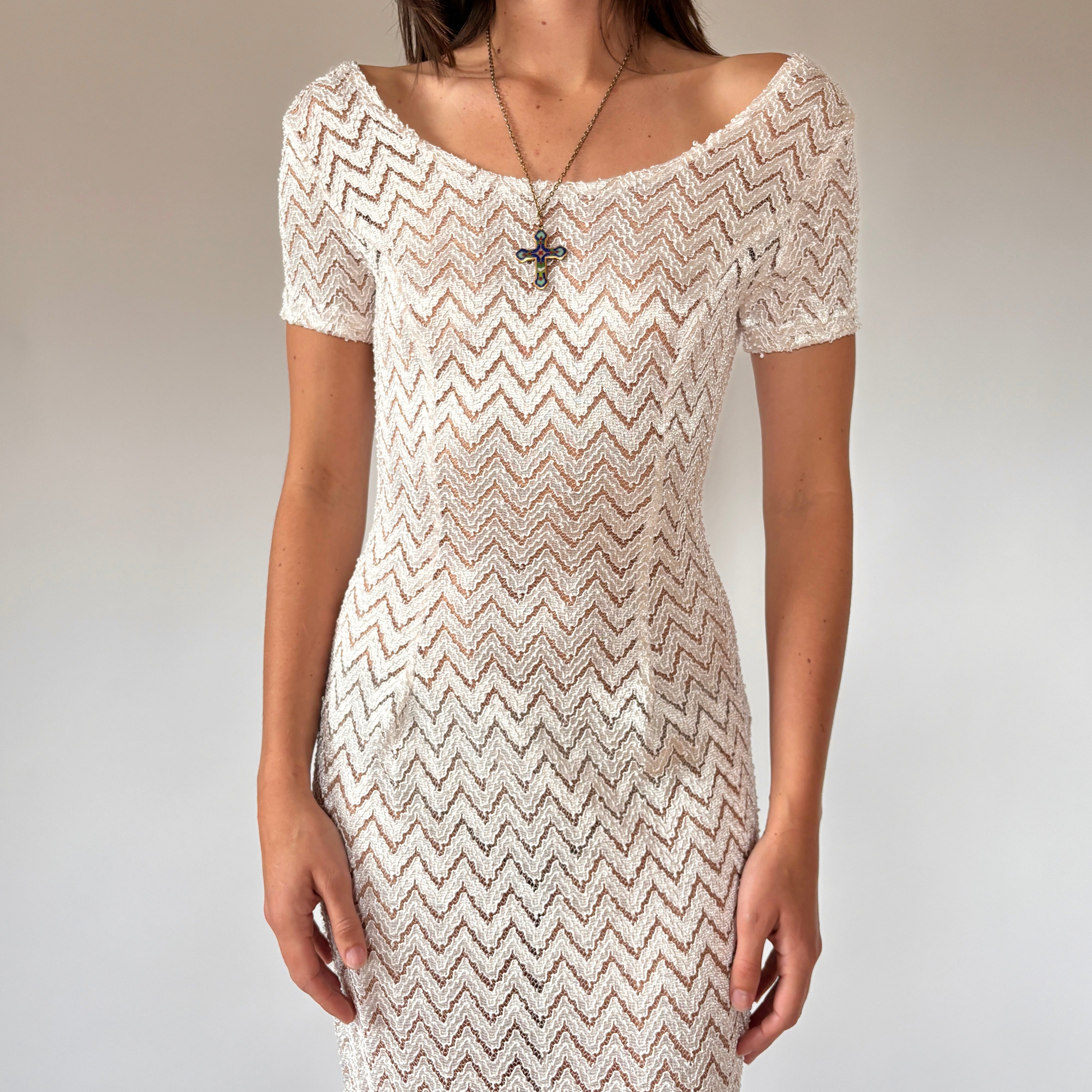 90s Sheer Cream Lace Maxi Dress (S/M) Holy Thrift 90s Sheer Cream Lace Maxi Dress (S/M) Holy Thrift