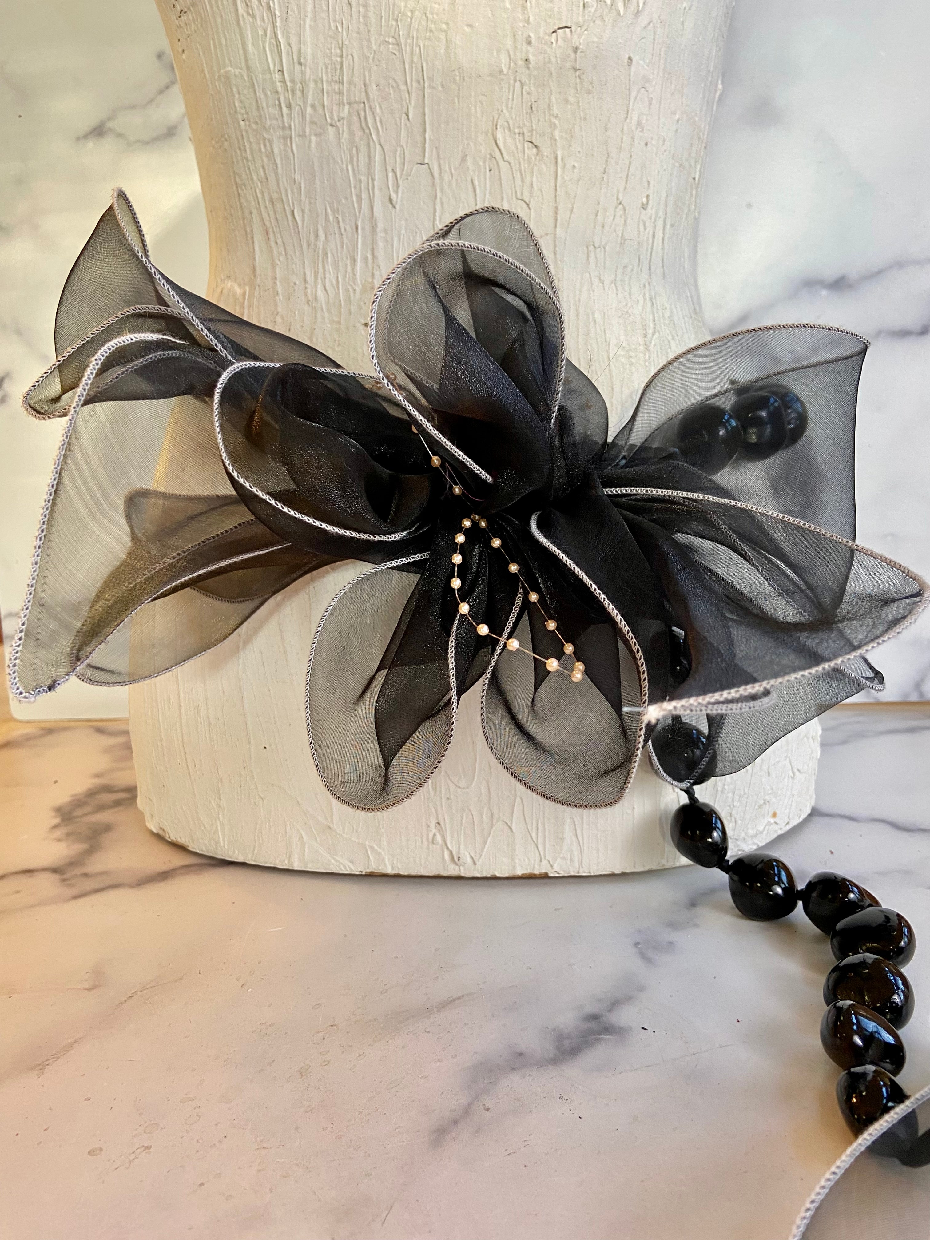 Fluffy black flower belt/ choker