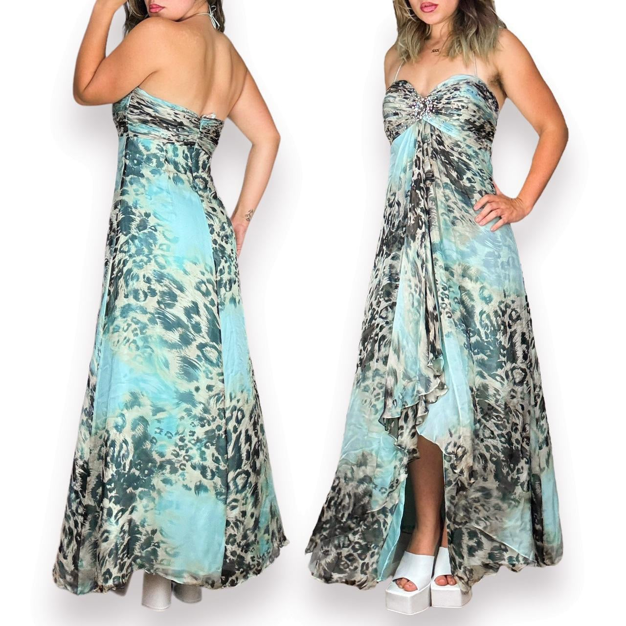 Y2K Seafoam Silk Leopard Gown (L)