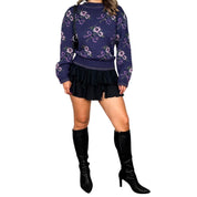 Vintage Hand-Knit Wool Bouquet Sweater (S)