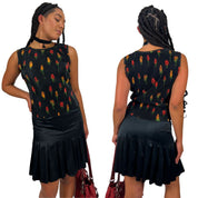 2000s Black Silk Midi Skirt (M)