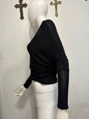 Vintage Black Sheer Batwing Crop Top (XS/S)
