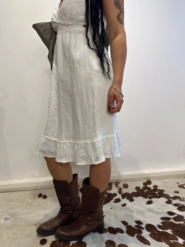 European Vintage Lace Cotton Milkmaid Summer Dress